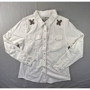 King Ranch Western Long Sleeve White Snap Shirt Size Women's Large Cowgirl Rodeo